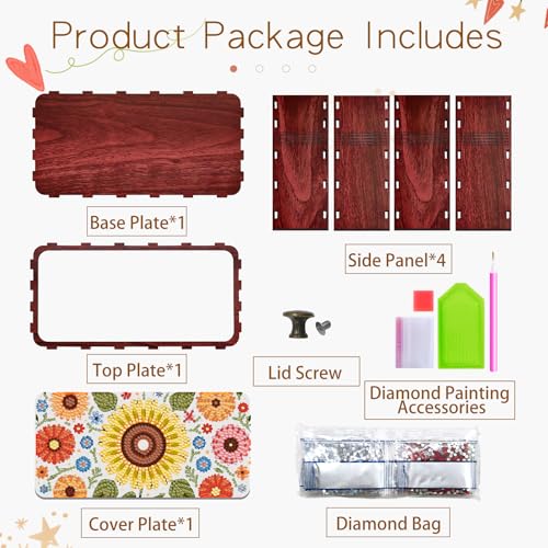Diamond Art Painting Storage Box Kit, DIY Rectangular Wooden Decorative Container Holder with Lid, Snack Jewelry Gem Art Organizer Case for Adults (Sunflower) - style: Sunflower