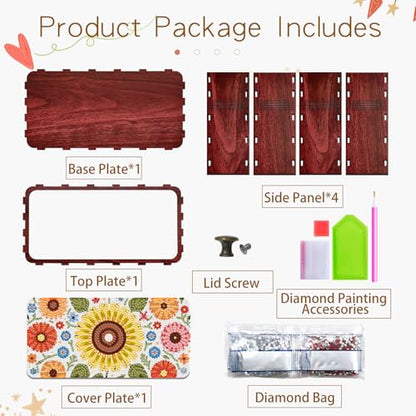 Diamond Art Painting Storage Box Kit, DIY Rectangular Wooden Decorative Container Holder with Lid, Snack Jewelry Gem Art Organizer Case for Adults (Sunflower) - style: Sunflower