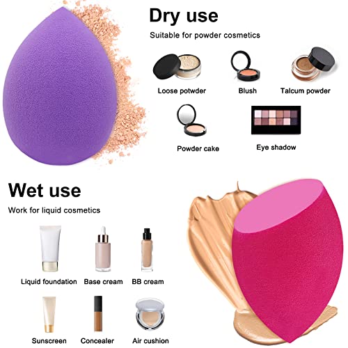 12 Pieces Professional Makeup Sponge Set,Latex Free Flawless Soft Setting Face Puffs,Multicolor Makeup Blending Sponge Cosmetic Applicator for Powder,Liquid,Facial Makeup Tools - color: Black Red Purple