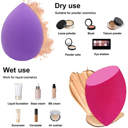 12 Pieces Professional Makeup Sponge Set,Latex Free Flawless Soft Setting Face Puffs,Multicolor Makeup Blending Sponge Cosmetic Applicator for Powder,Liquid,Facial Makeup Tools - color: Black Red Purple