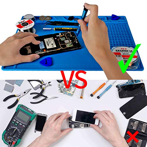 Kaisiking Silicone Soldering Mat Magnetic Soldering Mat Silicone Repair Mat Heat Resistant Work Mat for Soldering, Electronics Repair, 13.8 x 9.8 inch - color: 140 Soldering Mat Kit