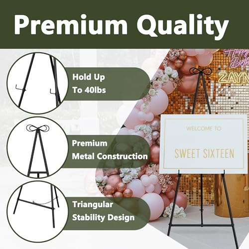 Easel Stand for Sign, 55'' Adjustable Easel Stand for Display, Metal Easel Display Stand Heavy Duty, Black - color: Black