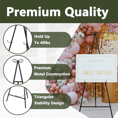 Easel Stand for Sign, 55'' Adjustable Easel Stand for Display, Metal Easel Display Stand Heavy Duty, Black - color: Black