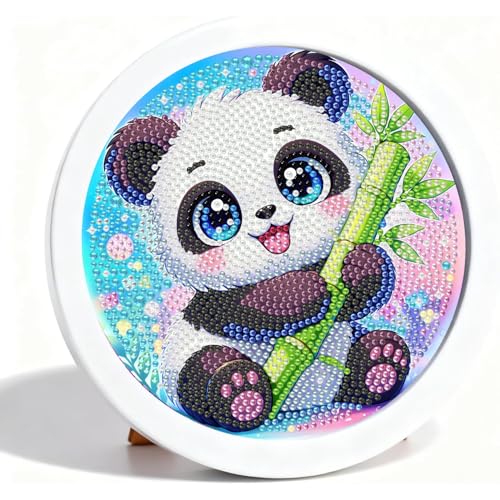 Panda Diamond Art Kits for Kids with Round Frame, Cute Animal Diamond Art for Kids Ages 4-8-12, Easy Small Kid Gem Painting Kit for Gift Home Wall Decoration (8x8inch) - color: CC1127-US