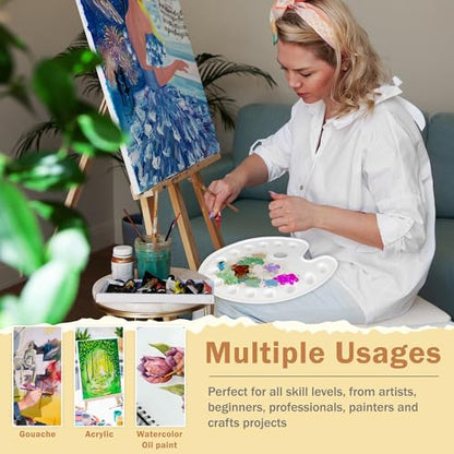 DUGATO 14-Well Oval Paint Palette, 2-Pack Mixing Tray, 14 x 10.5 in | Lightweight Plastic Tray, Easy to Clean, Works with Acrylic, Oil, Watercolor & Gouache - color: Oval