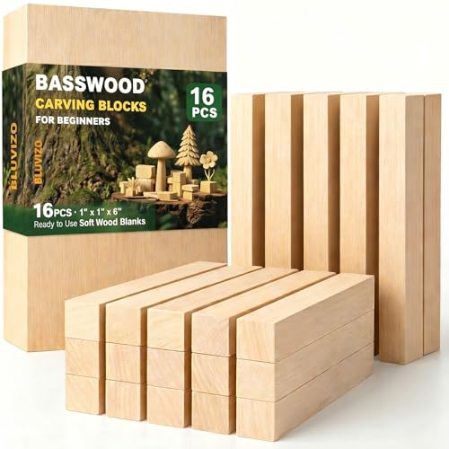Basswood Carving Blocks for Beginners - 16Pcs 6" x 1" x 1" Soft Whittling Wood Blanks - Ready to Use for Crafts Adults Woodworking Projects - color: 16 PCS (6" x 1" x 1")