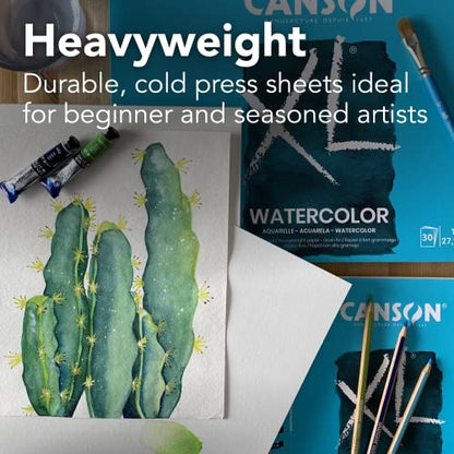 Canson XL Series Watercolor Pad, Heavyweight White Paper, Foldover Binding, 30 Sheets, 9x12 inch