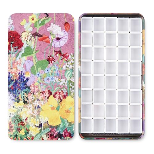 40Pcs Empty Half Pans with Magnetic Stripe Watercolor Paint Travel Tin Palette Case, Artist Paints Half Pan Kits for DIY Watercolor Oils or Acrylics Painting Art Drawing Oil Painting Flowers - color: Oil Painting Flowers