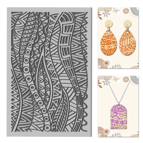 CHGCRAFT Tribal Clay Texture Mat Clay Modeling Pattern Pad Vintage Waves Texture Sheets for Polymer Clay Making Earrings Jewerly Tools, 3.9x2.6x0.1inch - style: Tribal pattern