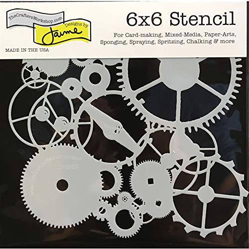 The Crafter’s Workshop - Reusable Mechanical Stencil for Painting and Crafts – Time and Gear Motif for Journaling and Canvas – 2 Pk, 6" x 6" – Gears/Time Travel 6x6 - style: Gears / Time Travel 6x6