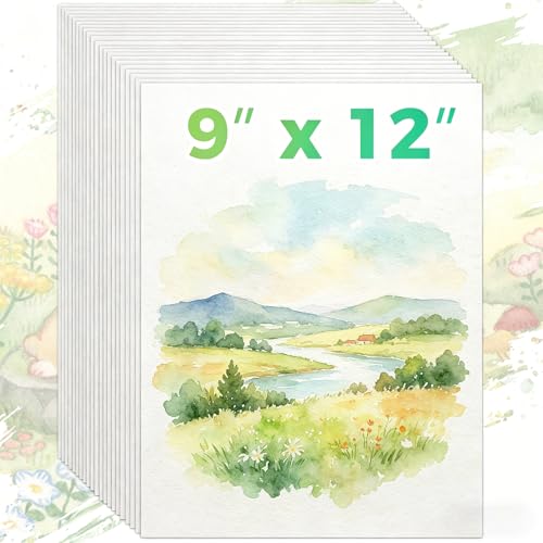 Watercolor Paper 9"x12", Cold Press Water Color Paper, 140lb/300gsm Loose Art Drawing Paper for Acrylic Paints Markers Pencils Pens Oil Pastels Canvas Painting, Art Supplies for Adults Teens Kids - size: 9" x 12", 20 sheets, style: loose watercolor drawin