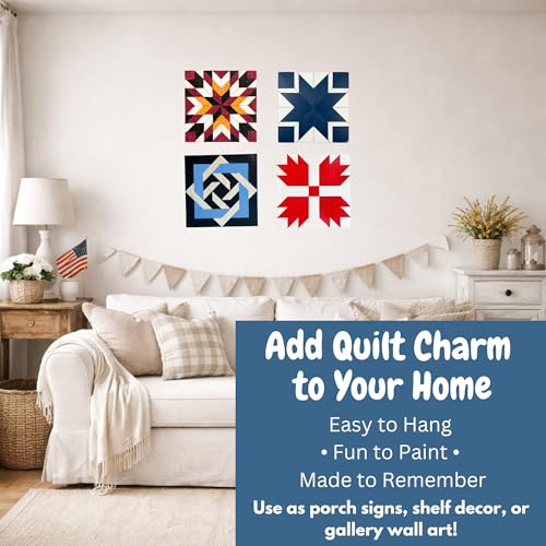 9" Barn Quilt Kit Set 4 | HST, Friendship Star, Dutch Sq, Flying Geese | Unfinished wood block signs to paint for DIY parties, farmhouse wall art collages, quilting crafts, handmade gifts. - size: 9 inches (set of 4), style: HST, Friendship Star, Dutch Sq