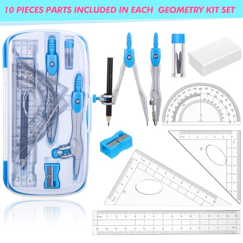 Zonon 36 Sets Math Geometry Kit Student 10 Pcs Shatterproof Storage Box Includes Compass, Rulers, Protractor, Eraser, Pencil Sharpener, Lead Refills, Pencil for Back to School Students Class Teacher