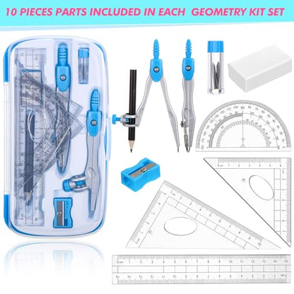 Zonon 36 Sets Math Geometry Kit Student 10 Pcs Shatterproof Storage Box Includes Compass, Rulers, Protractor, Eraser, Pencil Sharpener, Lead Refills, Pencil for Back to School Students Class Teacher