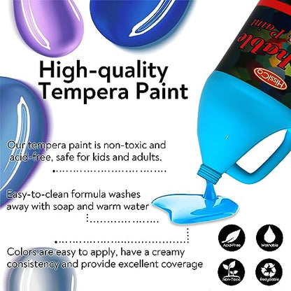 HissiCo Washable Tempera Paint for Kids,Blue(128 oz/1 Gallon) Liquid Poster Paint, Non-Toxic Kids Paint with Fluorescent Glitter Metallic Neon Colors for Finger Painting, Hobby Painters