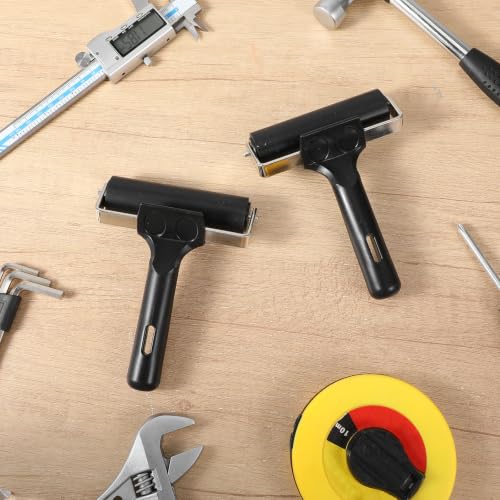 Afcabakila 6 Pack 4 Inch Rubber Brayer Roller, Black Printmaking Roller with Stainless Steel Frame and Non-Slip Handle for Crafting, Painting, Inking, Stamping, Gluing