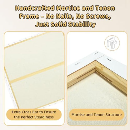 4-Pack 24x24 Square Stretched Canvas Cotton for Oil & Acrylic (60 x 60 cm) | 60x60cm, 380gsm 100% cotton, triple acid-free gesso, no bleed warp resistant, for oil, acrylic, mixed media - size: 4PK - 24"x24"