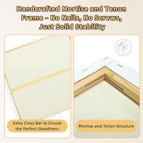 4-Pack 24x24 Square Stretched Canvas Cotton for Oil & Acrylic (60 x 60 cm) | 60x60cm, 380gsm 100% cotton, triple acid-free gesso, no bleed warp resistant, for oil, acrylic, mixed media - size: 4PK - 24"x24"