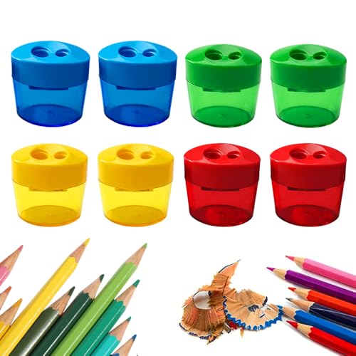 Pencil Sharpeners, 4 /8pcs Pencil Sharpeners Manual, Protable Dual Holes Compact Colored Handheld Pencil Sharpener with Lid for Artists Classroom School Office (8PCS-A) - color: 8pcs-a