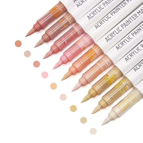 Water Based Acrylic Paint Markers, 9 Colors Acrylic Paint Pens Set with Soft Brush Tip, Marker Pen for Rock Painting, Egg, Wood, Glass, Paper, Acrylic Painter Ink (Colorful of Skin Series) - color: Colorful of Skin Series