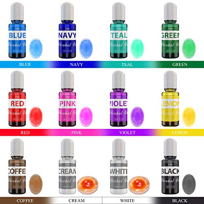Alcohol Ink Set - 12 x 0.35oz Colors Alcohol Based Ink for Epoxy Resin Painting, Resin Petri Dish Making, Resin Art - Concentrated Alcohol Paint Color Dye for Coaster, Yupo, Tumbler Making - 10ml Each