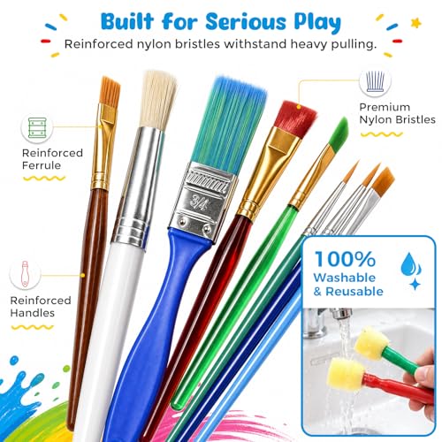 BigOtters Painting Brushes, 45PCS Kids All Purpose Paint Supplies Include Paint Cups with Lids Palette Tray Multi Sizes Brush for Children Gifts School Prizes Art Party