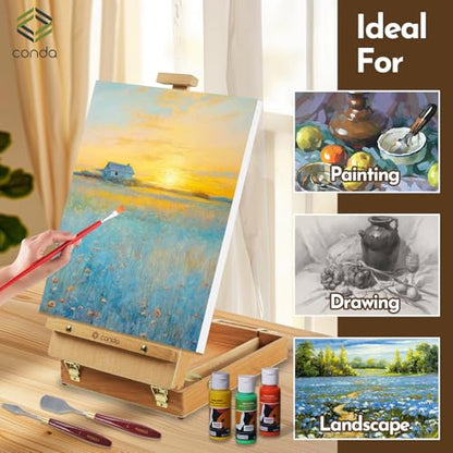 CONDA Premium Wooden Sketch Box Easel - Adjustable Tabletop Art Easel for Painting, Drawing & Sketching, Solid Beech Wood Design with Art Supply Storage, Ideal for Artists, Students & Beginners - style: Sketch Box