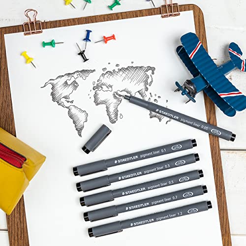 Staedtler Pigment Liner, Fineliner Pen for Drawing, Drafting, Journaling, 0.3mm, Black, Box of 5 Pens, 308 03-9M - style: 0.3mm