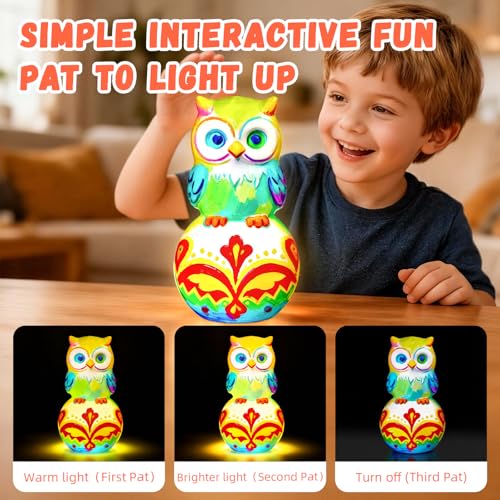Paint Your Own Owl Lamp Kit, Arts and Crafts for Kids Ages 8-12, DIY Owl Toys Tap Night Light, Arts and Crafts for Kids 4-6, Painting Kit Birthday Gifts for Girls Boys Ages 3 4 5 6 7 8 9 10 11 12+ - color: Owl