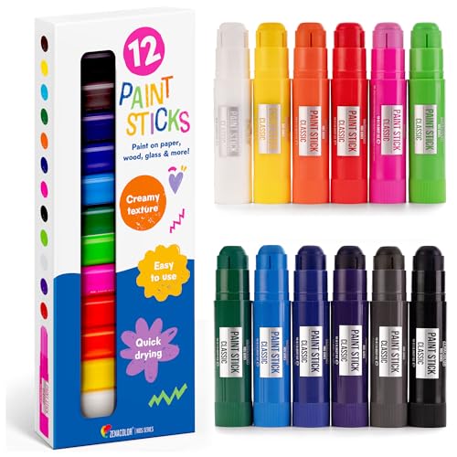 Zenacolor Tempera Paint Sticks - 12 Colors Kids Paints - Non-Toxic Washable Paint Sticks for Kids - Mess Free Quick Drying Art Supplies for Toddlers - size: 12 Paint Sticks