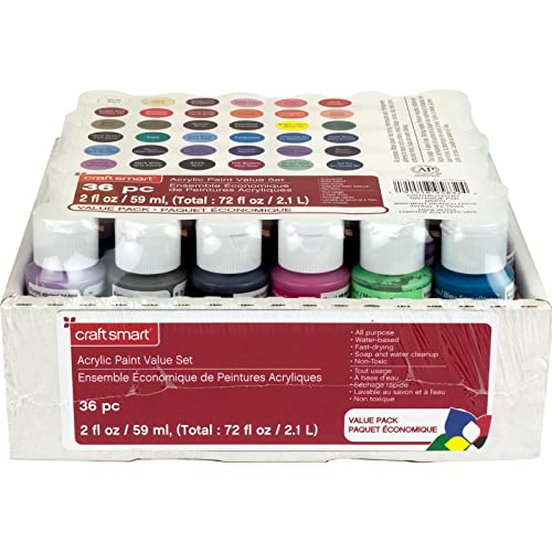 Craft Smart 36 Assorted Acrylic Paint Set - Non-Toxic Paint For Drawing, Painting, Art & Crafts Supplies - 1 Pack