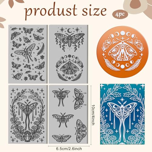 4 Sheets Moth Clay Texture Mat Plants Pattern Polymer Clay Texture Sheets DIY Tools for Pottery Earring Jewelry Making Stamp Engraving Machines, 4x2.6inch - style: Moth