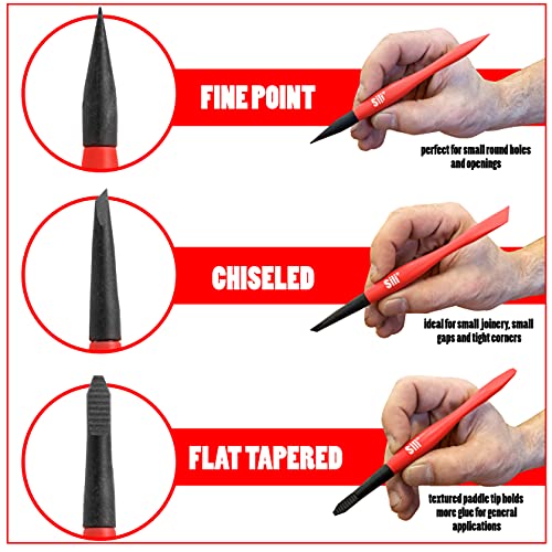 Sili Glue Brush Kit with Micro Wood Glue Applicator Brushes for Woodworking, Crafts, Models - Fine, Chiseled, Flat Tapered Tips