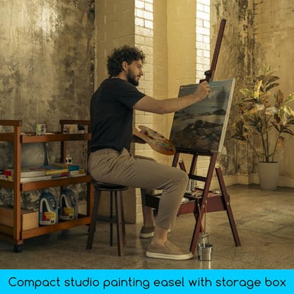 MEEDEN Studio H-Frame Easel with Art Supply Storage Drawer - Adjustable (60"~75") Wood Easel Stand for Artists, Adults and Students, Holds Canvas Art up to 35" - Deep Walnut - color: Deep Walnut
