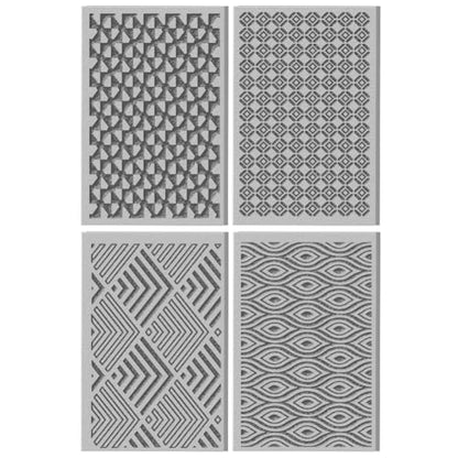 CHGCRAFT 4 Sheets Geometric Clay Texture Mat Artistic Wave Seamless Pattern Polymer Clay Texture Sheets DIY Tools for Pottery Earring Jewelry Making Stamp Engraving Machines, 4x2.6inch - style: Artistic Geometric