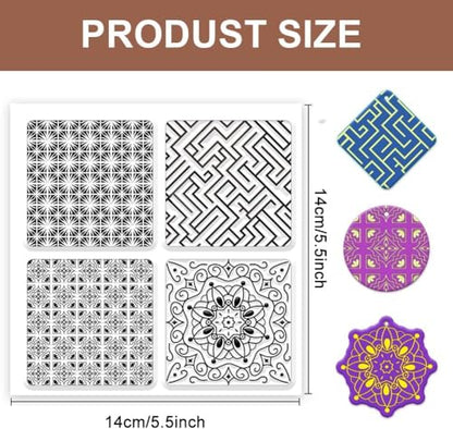 Mandala Flowers Polymer Clay Texture Sheets Geometry Clay Modeling Pattern Pad Clay Texture Mat Embossing Folders Clay for DIY Jewelry Making Craftwork and Printing Patterns,5.5x5.5Inch