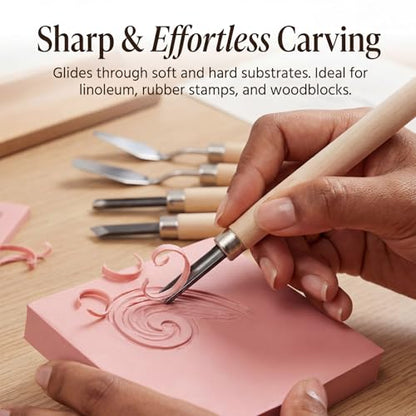9 PCS Stamp Making Kit, Linocut Tools, Stamp Carving Kit Linoleum Carving Blocks for Printmaking with 3 Scrapers for Beginners Oil Painting Wallpaper DIY Crafts Wood-Carving
