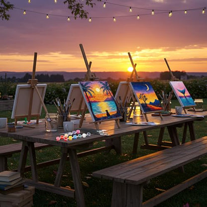 Dinifee 6 Pack Pre Drawn Canvas for Painting Pre Printed Canvas Kit 8 x 10 Inch Stretched Cotton Paint and Sip Set for Adults Couple Party Graduation Summer Date Night(Sunset) - style: Sunset