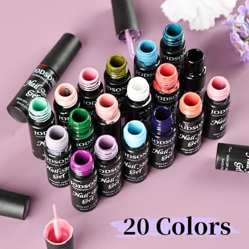 JODSONE Gel Polish Nail Art Gel Liner Set 20 Colors Red Pink Blue Purple with Thin Brush Need U V Lamp Cured Gift for Girls at Home Salon Design - color: LB01-LB20