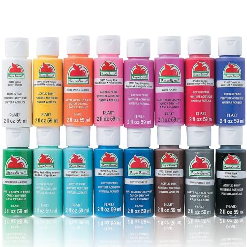 Apple Barrel Acrylic Paint, Assorted Colors, Set of 16 | Basic Supplies, 16 Pieces