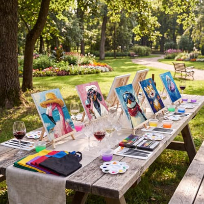 Cholemy 6 Set Paint and Sip Kit for Adults 8"x 10" Pre Drawn Canvas Painting with Wooden Easel Acrylic Paint Wash Cup Brushes Palette Apron for Painting DIY Adult's Date Party Supplies(Cool Animals) - style: Cool Animals