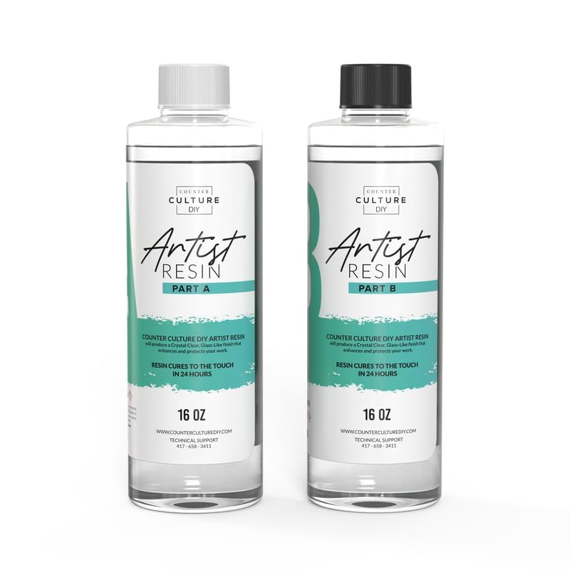 Counter Culture DIY Clear Artist Resin, 32 oz Kit, Art Epoxy Supplies for Metallic Stains Acrylic 100% Solids Easy Coat No VOCs Scratch UV Heat Resistant to 500 Degrees - size: 32 oz kit