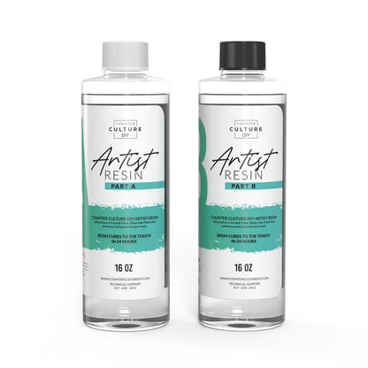 Counter Culture DIY Clear Artist Resin, 32 oz Kit, Art Epoxy Supplies for Metallic Stains Acrylic 100% Solids Easy Coat No VOCs Scratch UV Heat Resistant to 500 Degrees - size: 32 oz kit
