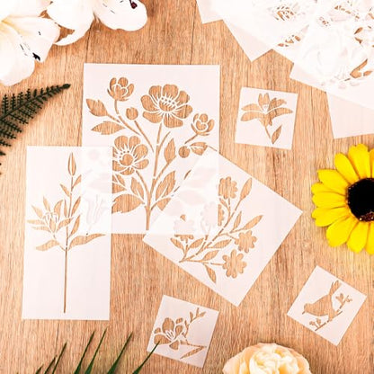 80Pcs Stencils for Painting, Stencils for Crafts Reusable Flower Wall Stencils for Drawing Art Scrapbook (6x4.7in, 5.91x2.59in, 4x4 in, 2x2in)