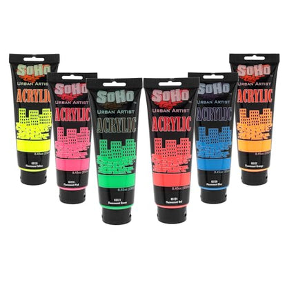 Soho Urban Artist Heavy Body Acrylic Paint - Set of 6-250mL - Fluorescent - Thick, Rich Color, Excellent Coverage, Professional Quality - Artists Acrylic Paint - size: 7.05 Fl Oz (Pack of 6)