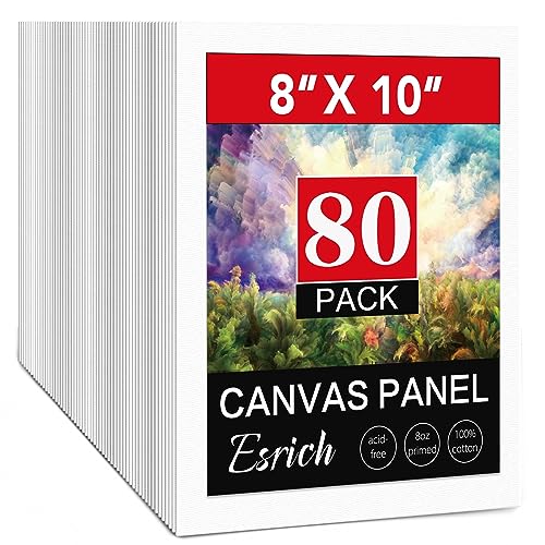 ESRICH 8x10 Canvas for Painting, 80 Pack Blank Painting Canvas, Primed Cotton Canvas Boards for Painting for Oil Paint, Watercolor, Acrylic Paint, Gouache and Tempera. - size: 8x10in