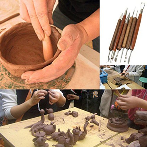 COMIART 6-Piece Dual-Ended Clay Sculpting Tools Set with Wooden Handle, for Polymer Clay, Ceramics, Pottery & Wax Modeling - 12 Shaping Heads Art Craft Kit for Beginners & Professionals