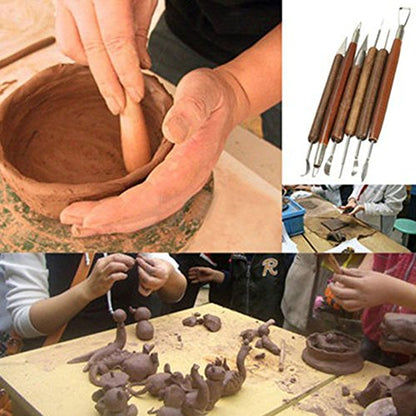 COMIART 6-Piece Dual-Ended Clay Sculpting Tools Set with Wooden Handle, for Polymer Clay, Ceramics, Pottery & Wax Modeling - 12 Shaping Heads Art Craft Kit for Beginners & Professionals