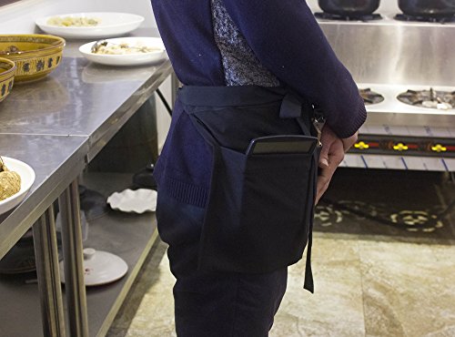 Resist water 3 big Pockets Waist Server Apron Kitchen Restaurant Unisex Half Aprons - color: Black