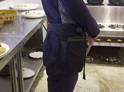 Resist water 3 big Pockets Waist Server Apron Kitchen Restaurant Unisex Half Aprons - color: Black